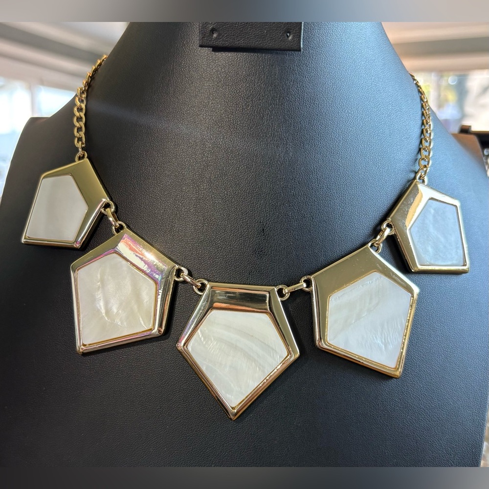 Gold-Tone Pentagonal Mother-of-Pearl Statement Necklace
